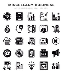 Collection of Miscellany Business 25 Lineal Filled Icons Pack.