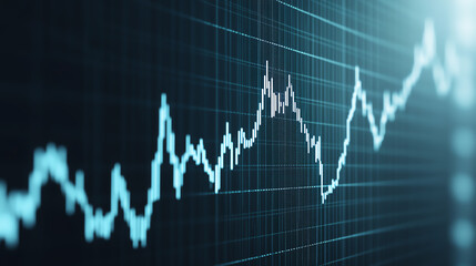 A dynamic stock market graph showing fluctuating trends and data points, portraying market analysis and financial performance.