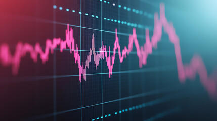 Abstract financial chart with pink lines illustrating market trends and fluctuations on a gradient background. Perfect for finance and investment concepts.