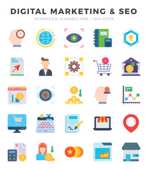 DIGITAL MARKETING & SEO Icons bundle. Flat style Icons. Vector illustration.
