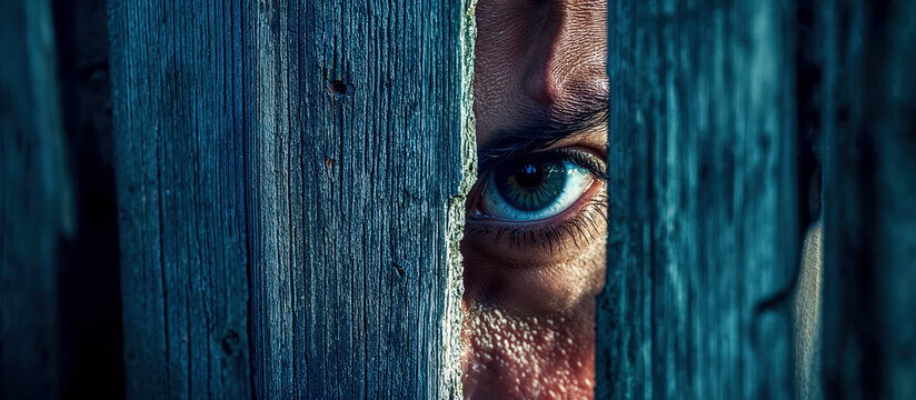 un homme inqui&eacute;tant nous observe au travers d'une barri&egrave;re en bois