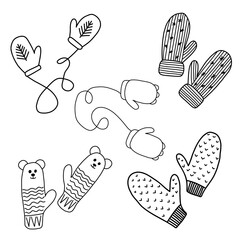 warm knitted mittens, gloves, wool winter clothing