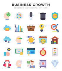 Set of 25 Business Growth Flat Icons Pack.