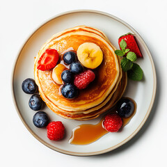 stack of pancakes on a plate, isolated white background