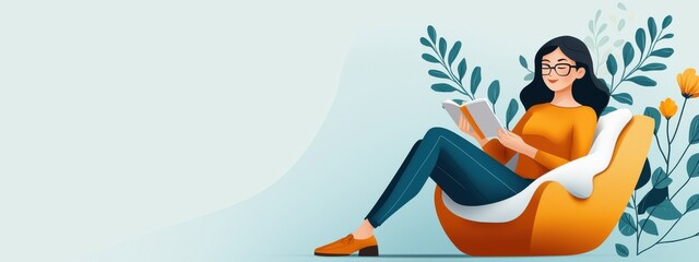 Fototapeta premium A woman in her 20s sits in a cozy corner with a blanket and a notebook, writing down her New Year, resolutions and personal goals for the upcoming year