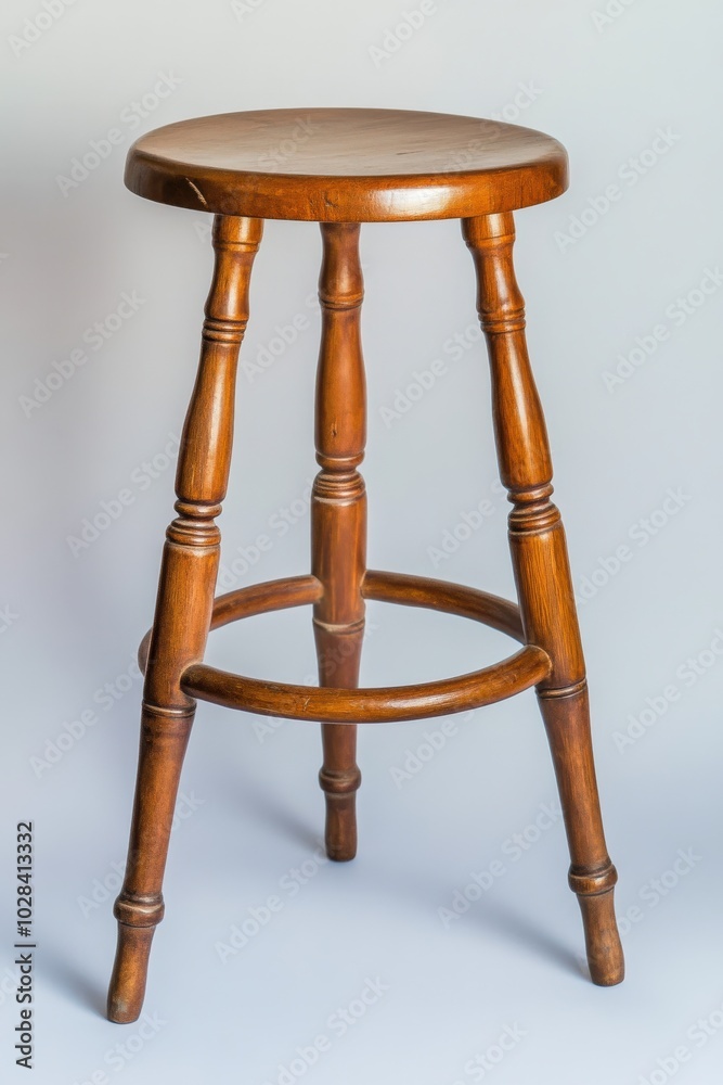 Wall mural Bar Stool. Tall Wooden Antique Bar Stool for Cafes and Bars on White Background