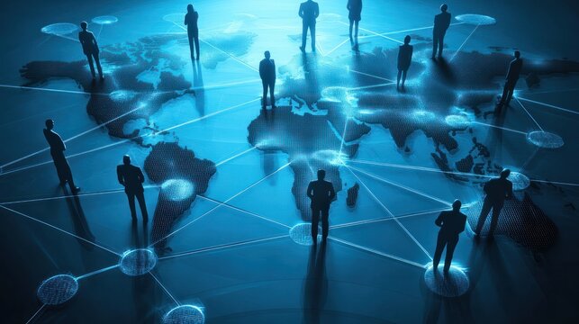 Global business structure of networking. Analysis and data exchange customer connection, HR recruitment and global outsourcing, Customer service, Teamwork, Strategy, Technology and social network