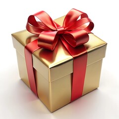 Obraz premium golden gift box with red ribbon on white background