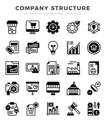 Company Structure Lineal Filled icons collection. 25 icon set. Vector illustration.