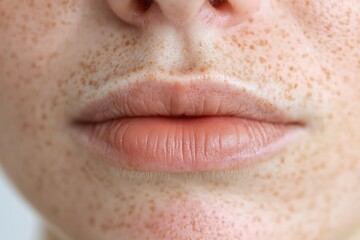 Obraz premium Close-up of Freckled Skin with Soft Pink Lips.