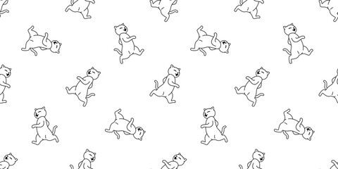 cat seamless pattern kitten walking running calico neko vector cartoon pet doodle tile background gift wrapping paper scarf isolated repeat wallpaper illustration design