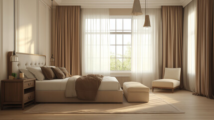 Fototapeta premium Modern Bedroom with Sleek Furnishing