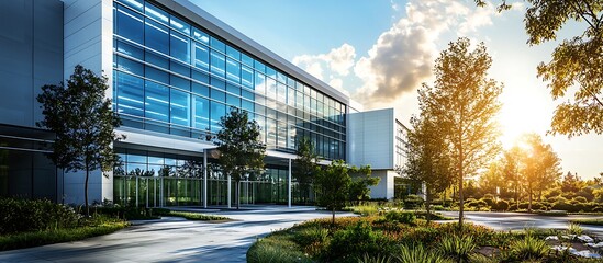 Obraz premium Outside view of a contemporary medical building with a modern design.