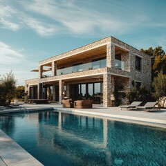 Fototapeta premium luxury modern stone villa with a swimming pool. vacation Mediterranean