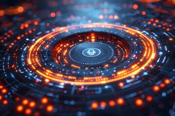 Futuristic Digital Interface with Glowing HUD Elements for Cybersecurity