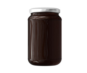 Glass bottle Jar with jam or mustard or  ingredient  on white background, studio Photo