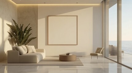 Mock up frame on the wall in the modern luxury minimalist living room