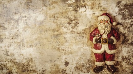 Vintage Weathered Wall with Santa Statue and Text Space