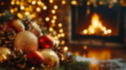 An elegant and festive Christmas setting featuring a blurred background and warm lights