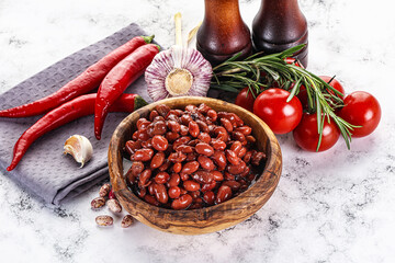 Red canned beans in the bowl