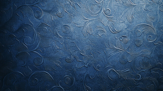 Rich blue wallpaper with fine intricate patterns and