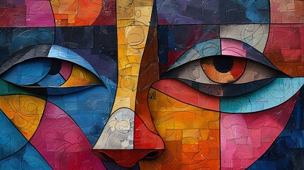 Fototapeta premium Abstract Face Portrait: Geometric Eyes and Nose