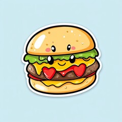 Cartoon Illustration of a Smiling Hamburger with Hearts as Sunglasses