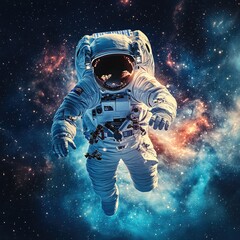Fototapeta premium Astronaut in space, cosmic background, galaxy, stars, outer space, universe, celestial scene, starry sky, space exploration