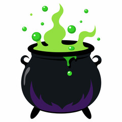 A spooky cauldron bubbling over with potions silhouette vector illustration on white background