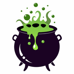 A spooky cauldron bubbling over with potions silhouette vector illustration on white background