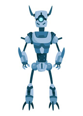 A Vibrant and Stylized Blue Robot Character Featuring Distinct Angular Features and Design