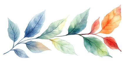 Fototapeta premium A Watercolor Painting of Varied Green Leaves, Displaying Natural Growth and Soft Color Transition on a White Background
