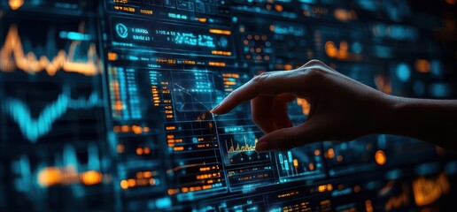 Obraz premium Hand Interacting with Data Visualization