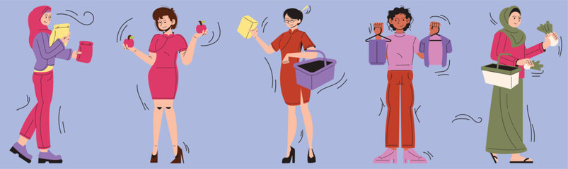 Modern Consumer Lifestyle Illustration, Flat Character Illustration