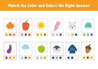 Color learning and sorting game for kids. Educational activity for preschool, kindergarten. Toddler elementary educational game. Learn colors for kids, homeschooling materials, teacher resource.