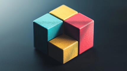 Obraz premium Geometric shapes of varying colors combining to create a powerful structure, symbolizing individual strengths contributing to team synergy