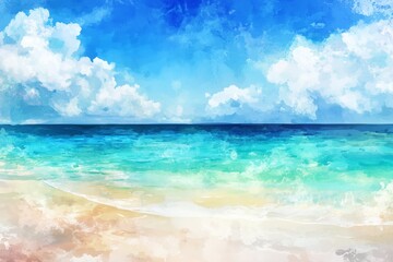 Abstract watercolor turquoise ocean beach for textures. Fresh, cheerful and relaxing summer concept. Positive and healthy tones to background or wallpaper. 