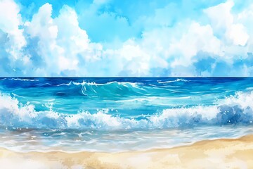 Abstract watercolor turquoise ocean beach for textures. Fresh, cheerful and relaxing summer concept. Positive and healthy tones to background or wallpaper. 