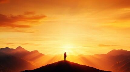 Golden Hour of Self-Discovery: A person standing on a hilltop during the golden hour, with beams of sunlight representing different traits and mindsets