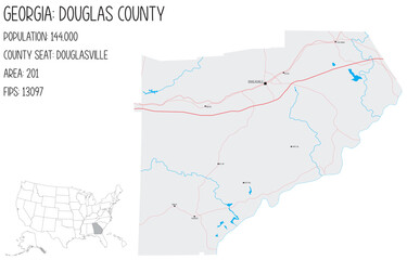 Large and detailed map of Douglas County in Georgia, USA.