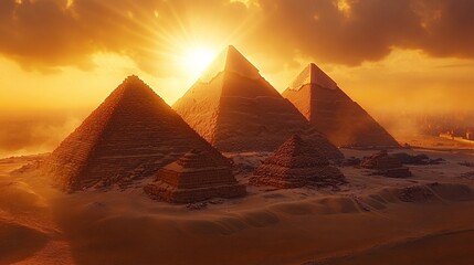 Scenic Overhead Shot of Pyramids at Sunset
