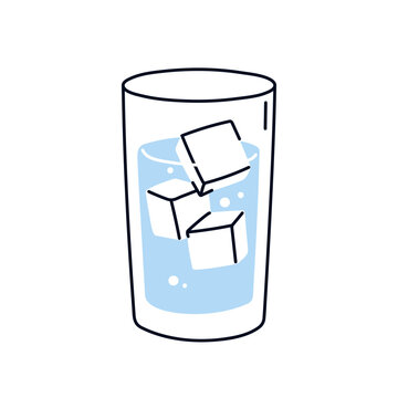 recommend clip art: Cold water glass with ice cubes. Clear pure fresh aqua, refreshing healthy drink. Chilled cool icy beverage, summer refreshment for hydration. Flat vector illustration isolated on white background