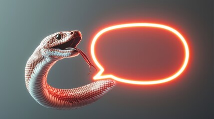 Fototapeta premium Honeyed Words: A snake coiled around a glowing speech bubble, its tongue flicking out, representing how sweet words and false promises can conceal dangerous intent