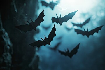 halloween and decoration concept - paper bats flying with generative ai