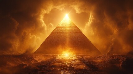 Golden Pyramid Under a Dramatic Sunset