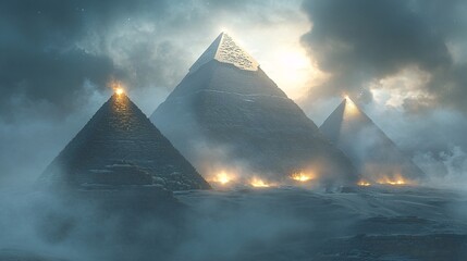 Pyramids Under Illumination at Night