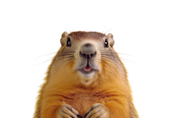 Groundhog standing upright with a surprised expression, yellow background. PNG transparent.