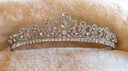 Obraz premium Elegant Silver Tiara with Sparkling Gems on Fabric