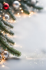 Christmas background with fir branches snow and lights