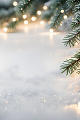 Christmas background with fir branches snow and lights